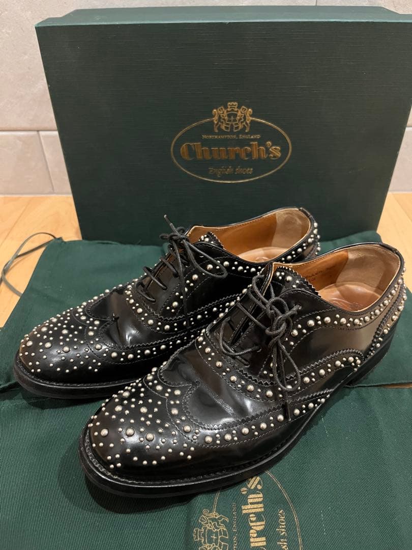 美品 Church's バーウッド スタッズ ブラック 35.5 約22.5㎝ Church's（チャーチ） 靴 バーウッド ブラック ウィングチップ