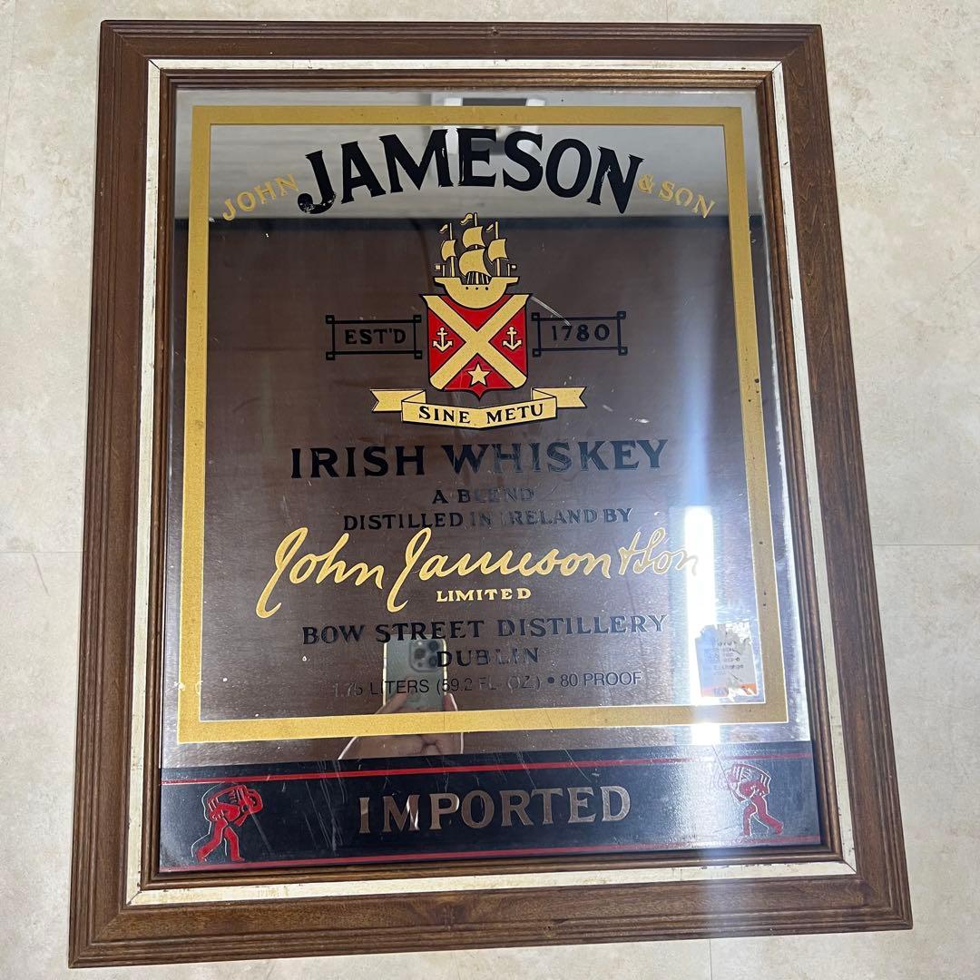 Vintage JAMESON パブミラー 鏡 ウイスキー Jameson Irish Whiskey 22kt Goldleaf Glue Chipped Glass Pub/bar