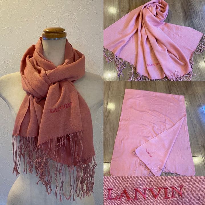 LANVIN ランバン シルクカシミヤ 刺繍入り 大判ストール マフラー