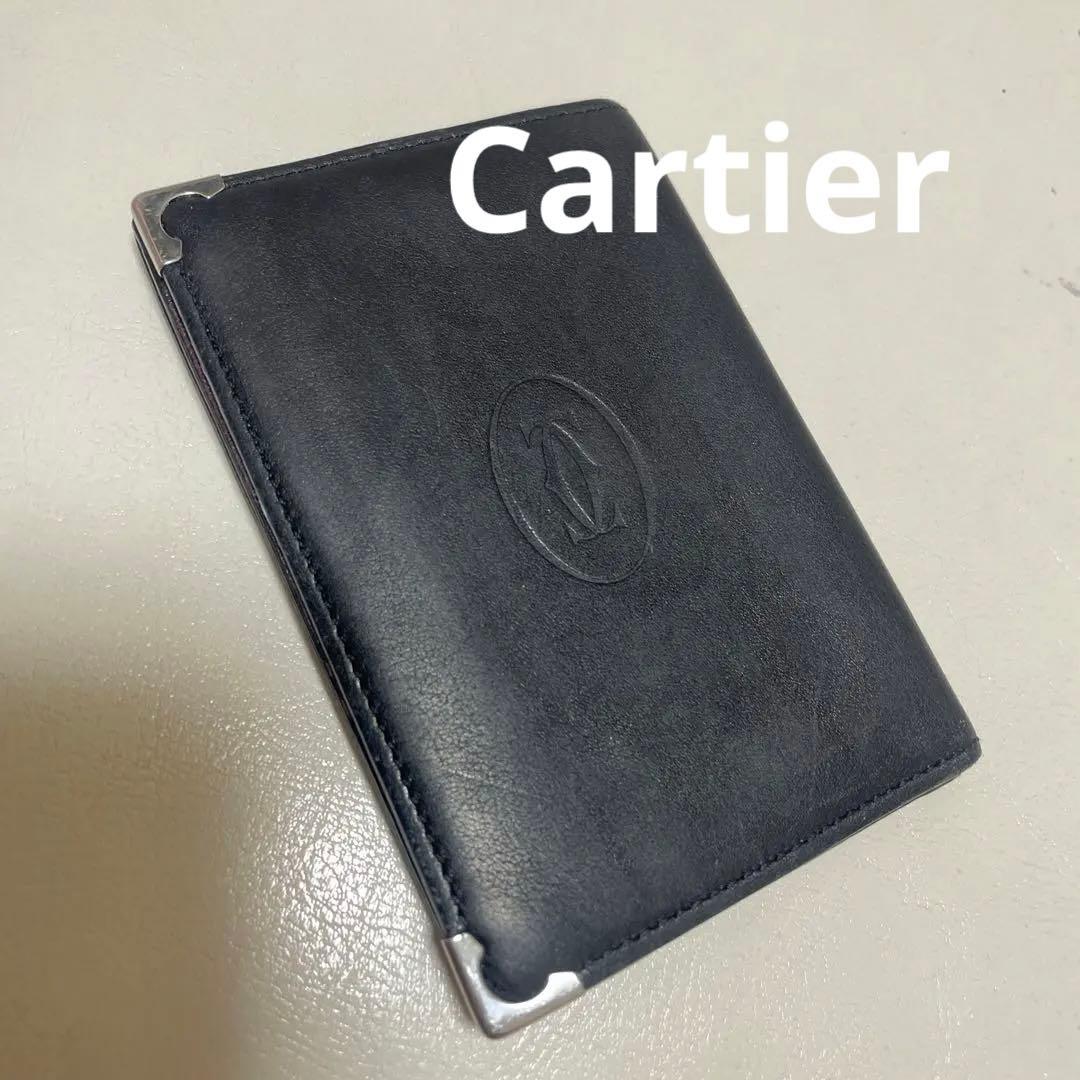 Cartier 黒 レザー 名刺入れ Cartier（カルティエ） 未使用 カードケース 名刺入れ 二つ折り 2面