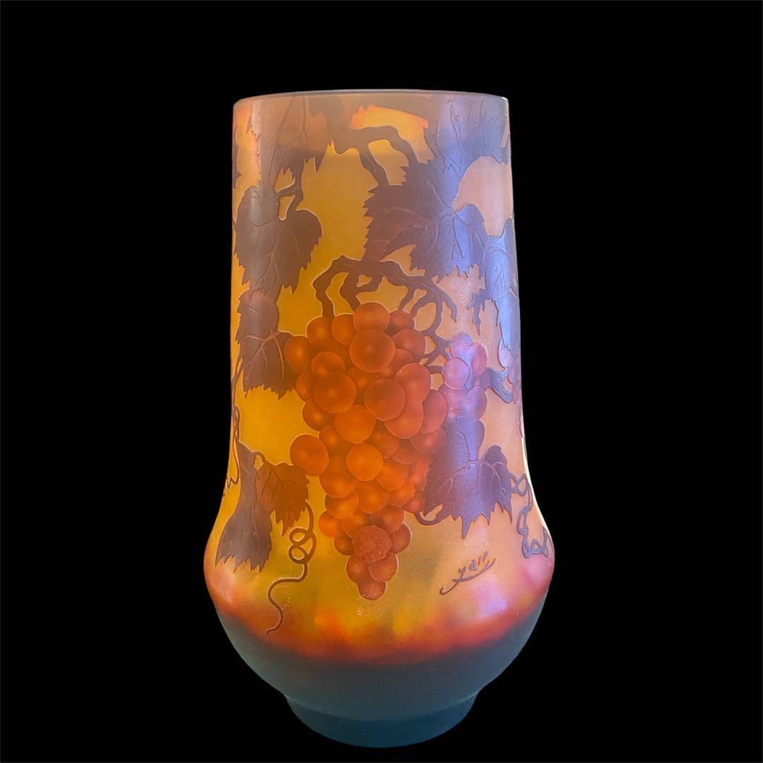 【美品】ガレ風 花瓶 ぶどう 葡萄 植物 アンティーク レトロ エミールガレ プレミュラ ガレ風 花瓶 ぶどう 葡萄 植物 アンティーク レトロ