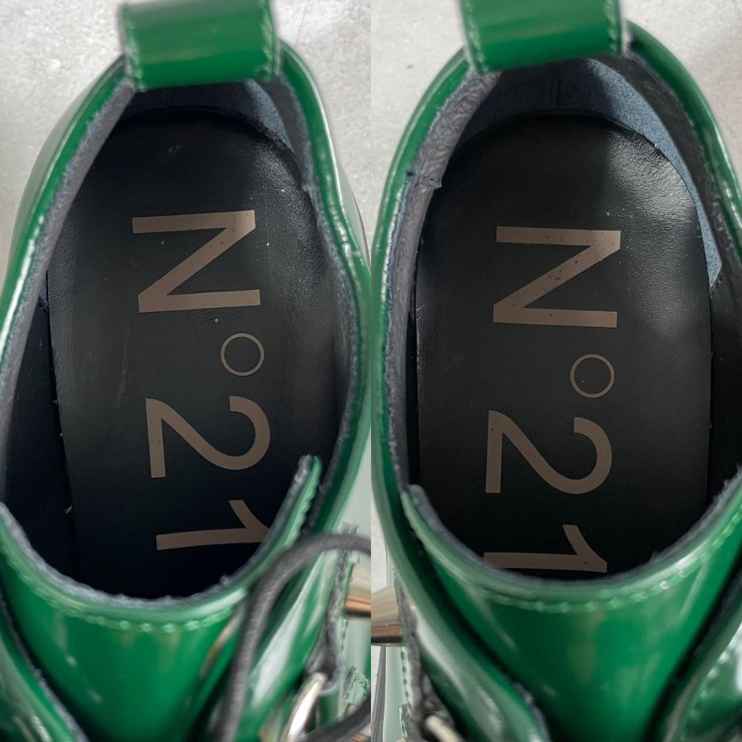 未使用 N21 スタッズ 厚底 ダービー レザー レースアップ グリーン 緑