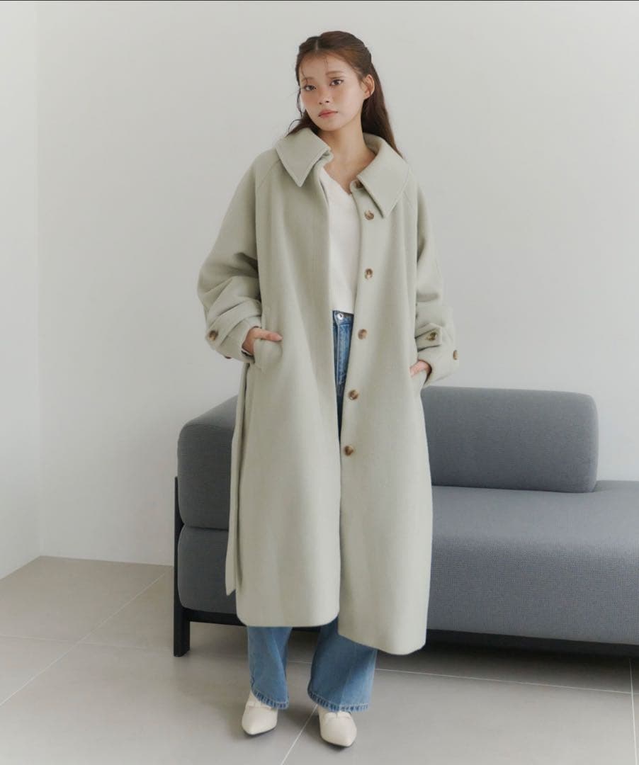 新品】ステンカラー ロングコート powwa more ミント グリーン - メルカリ