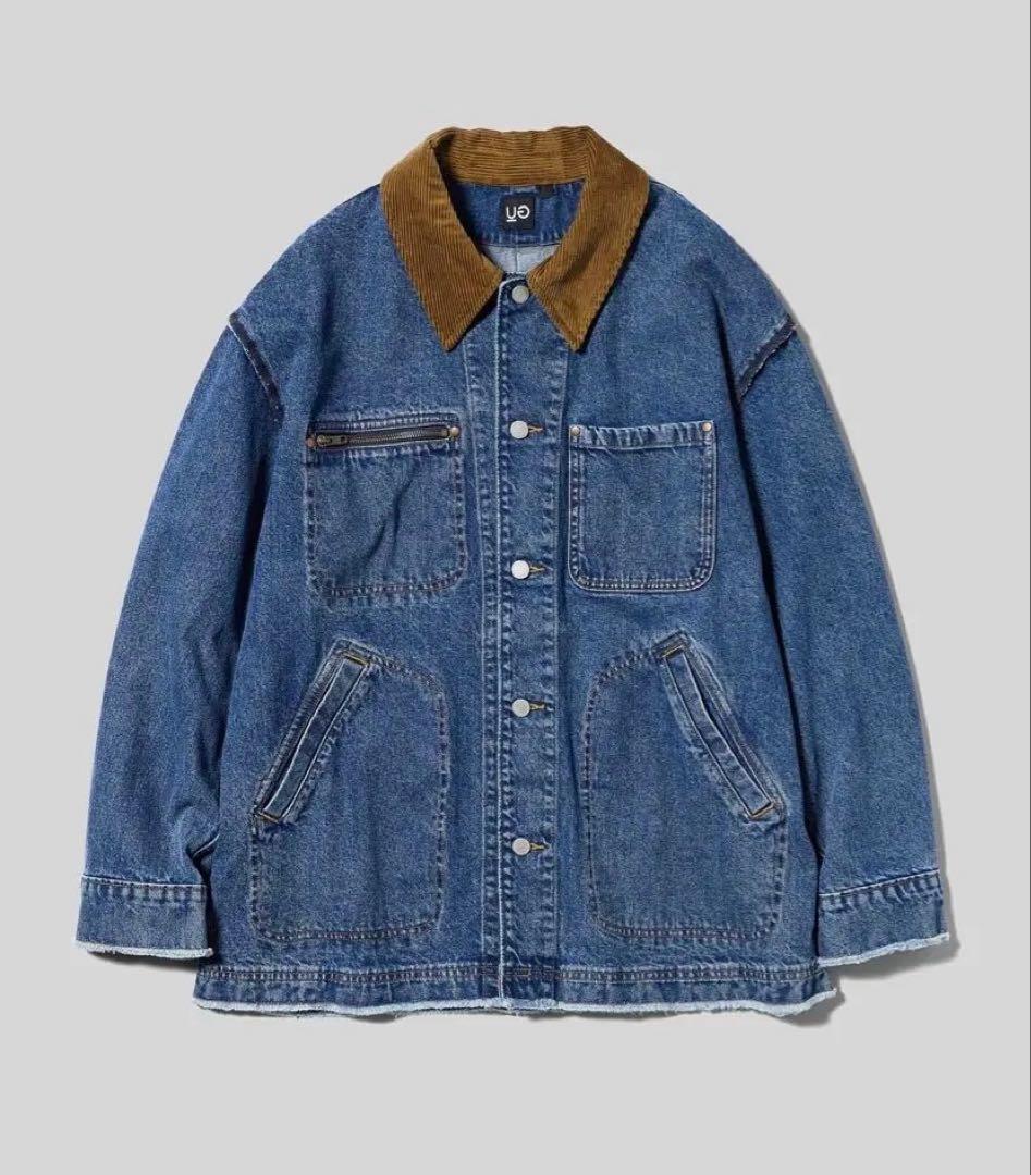 【新品】GU UNDERCOVER コラボ デニム カバーオール ジャケット ドライワイドT(5分袖)、カバーオールジャケット UNDERCOVER」の着用