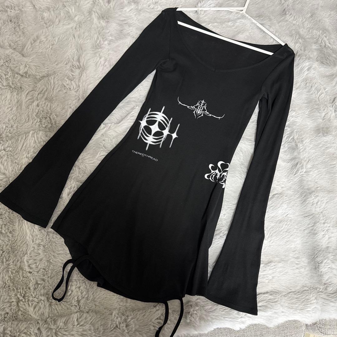 トップス theredthread S stamp tee dress Black THEREDTHREAD / ザレッドスレッド】S stamp tee dress