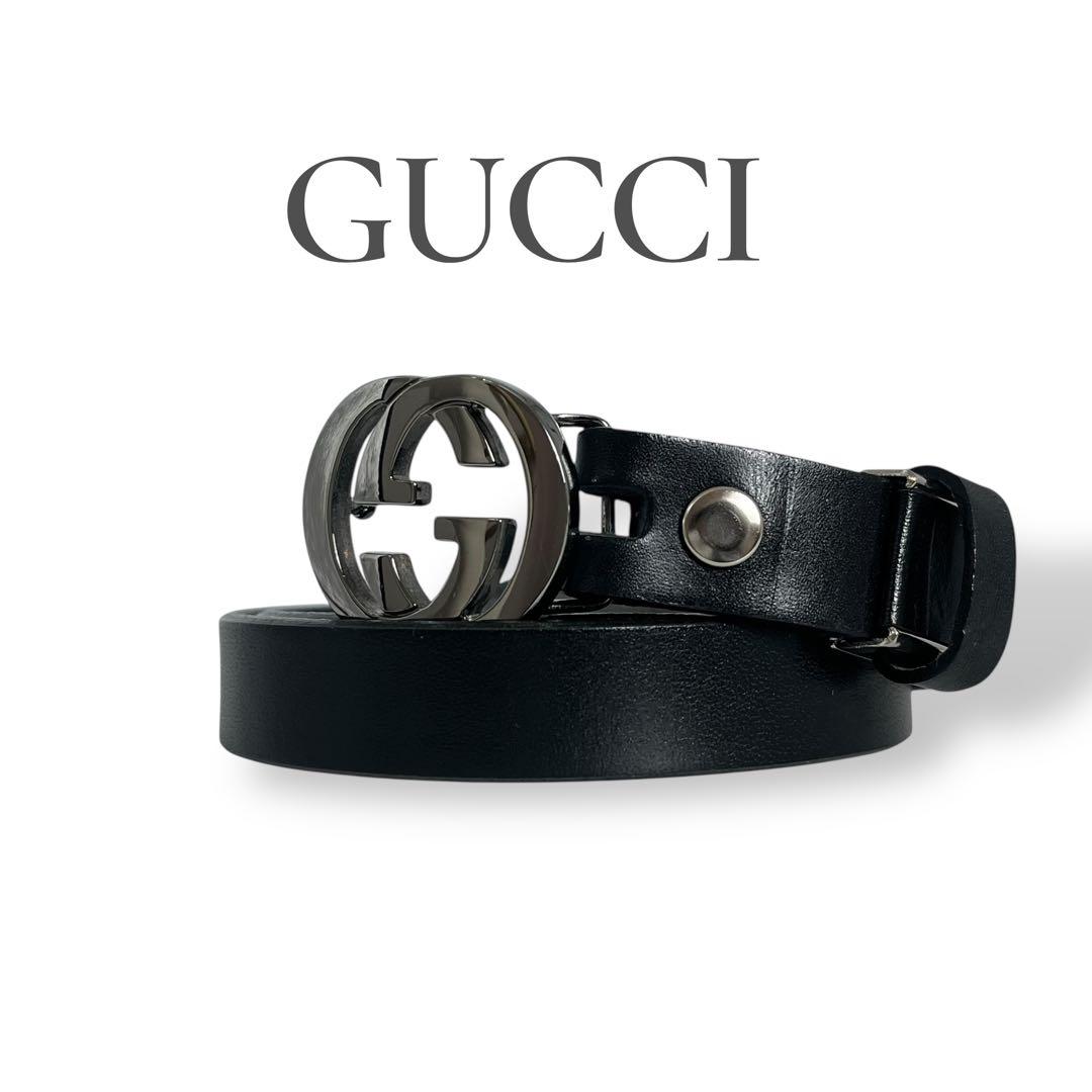 グッチ ベルト インターロッキング ロゴ ビジネス レザー ブラック レディース 中古・古着通販】GUCCI (グッチ) インターロッキングGレザーベルト