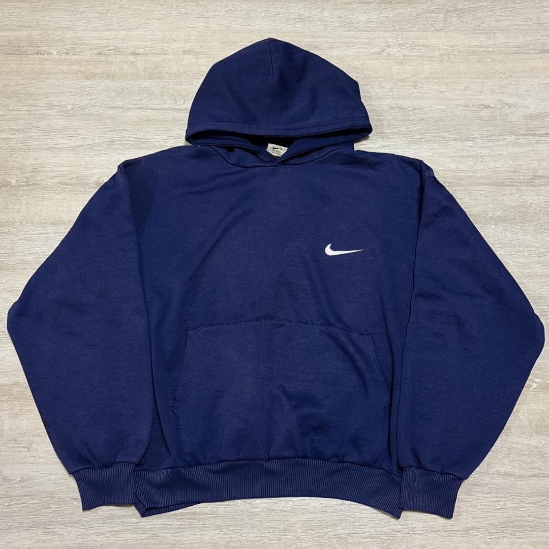 90s NIKE ナイキ M相当 スウォッシュ刺繍 スウェットパーカー 紺