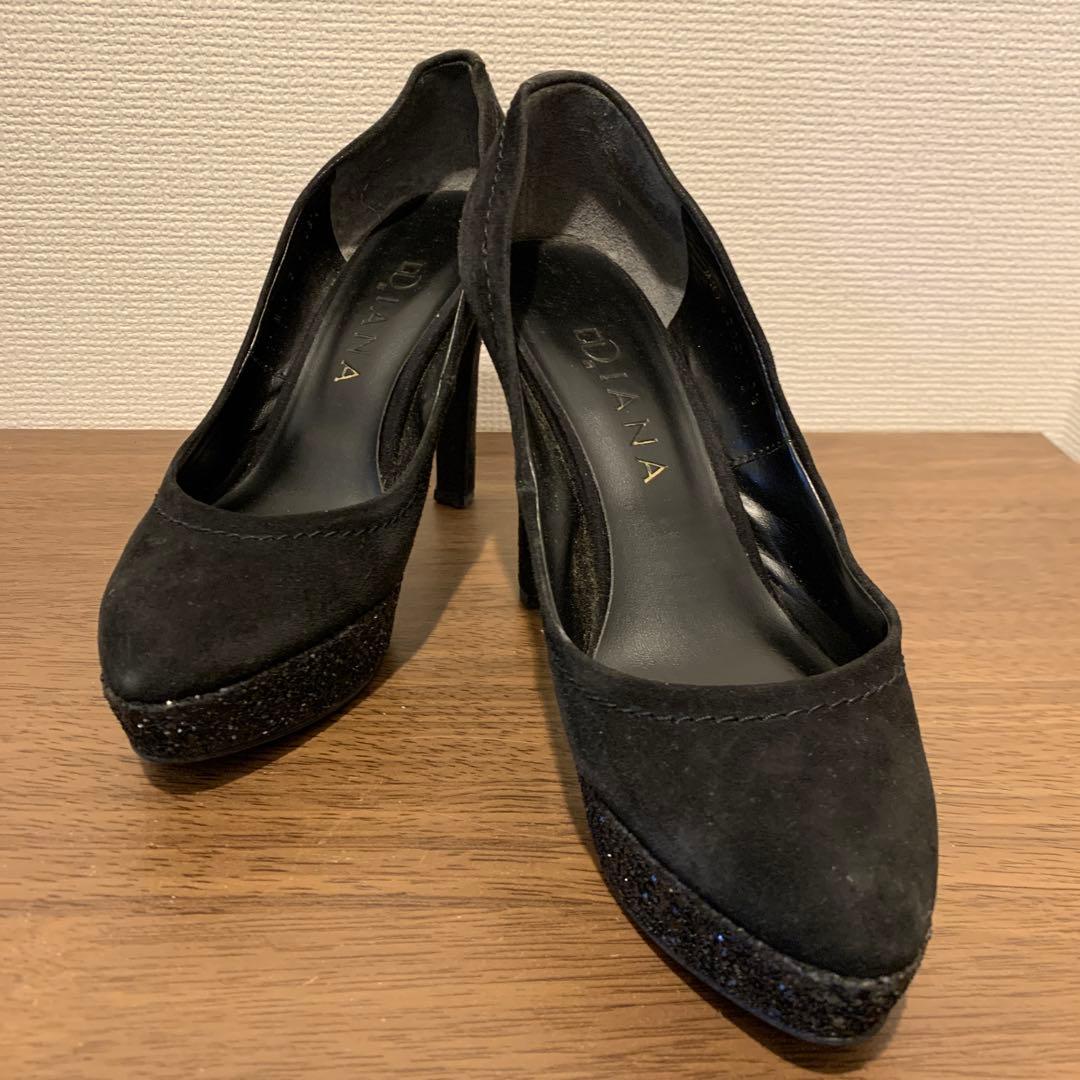 Diana ブラック スエード ハイヒール 23.5 ダイアナ パンプス - メルカリ