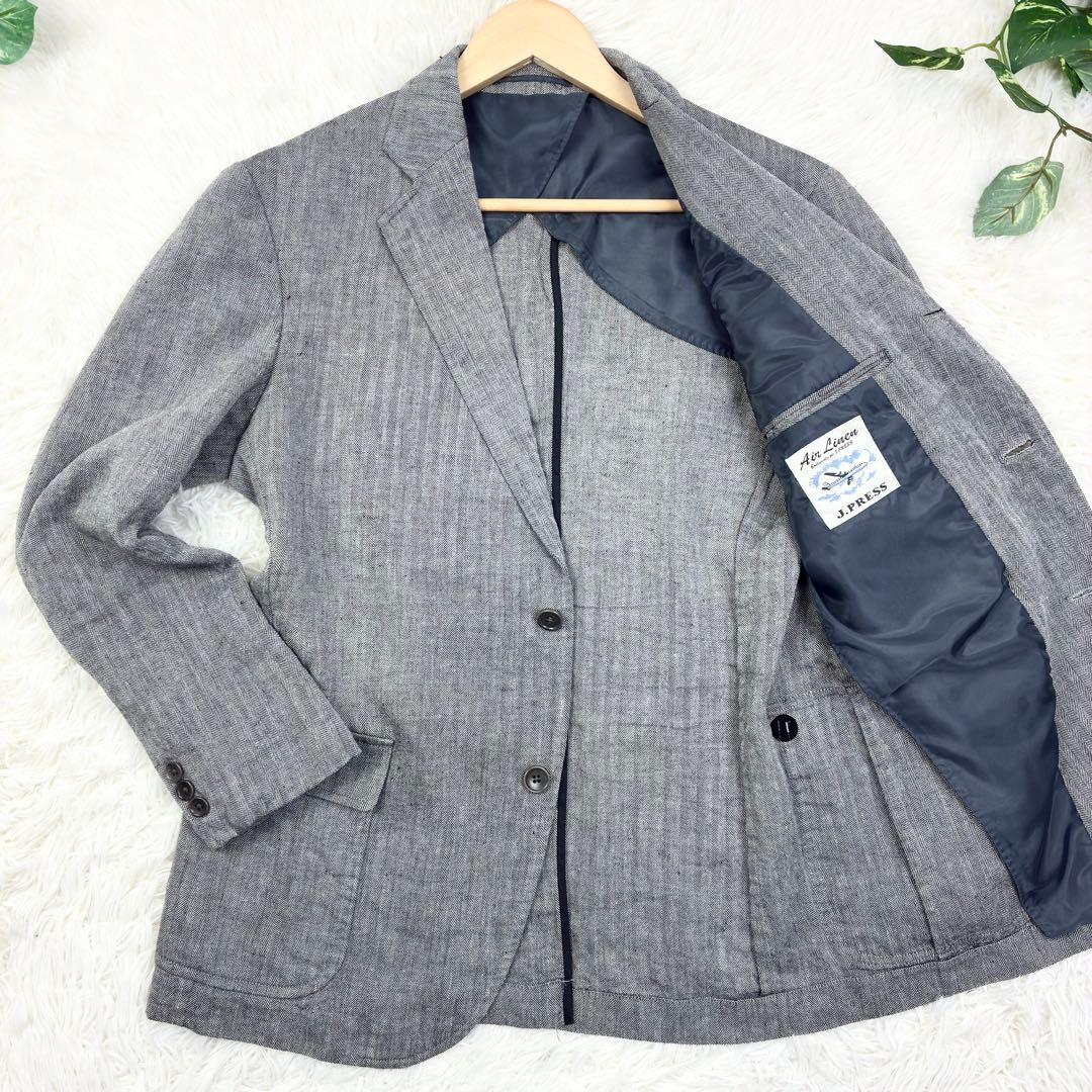 美品　ジェイプレス　ウールリネン　ヘリンボーン　アンコンジャケット　L　グレー BEAMS F（ビームスF）MARLING & EVANS ウールリネン ヘリンボーン