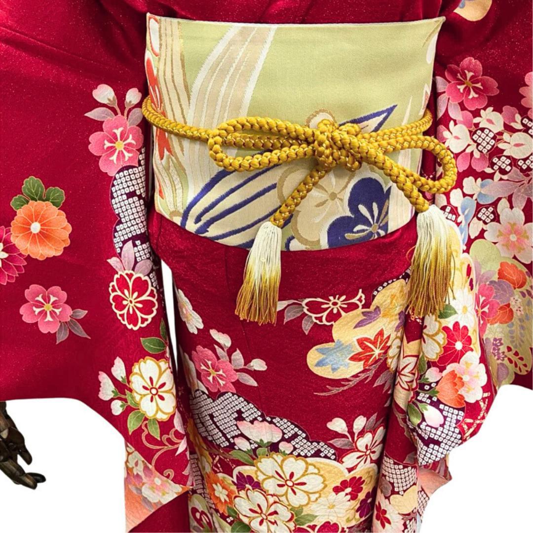 ≪早い者勝ち≫【美品】 振袖 正絹 古典柄 成人式 単品 赤 ラメ 198