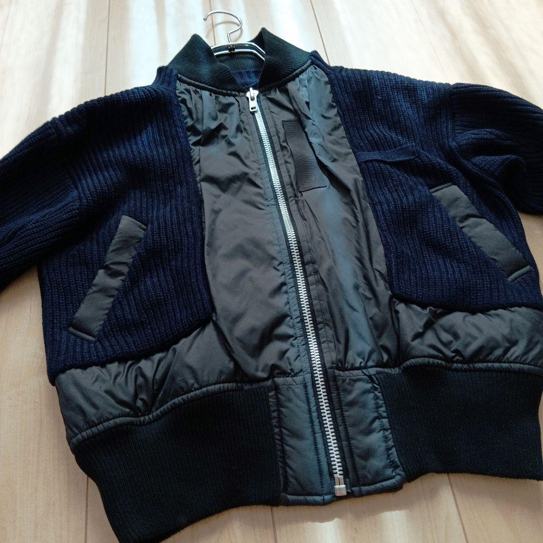美品】sacai ニットドッキングMA-1 ブルゾン ネイビー - メルカリ