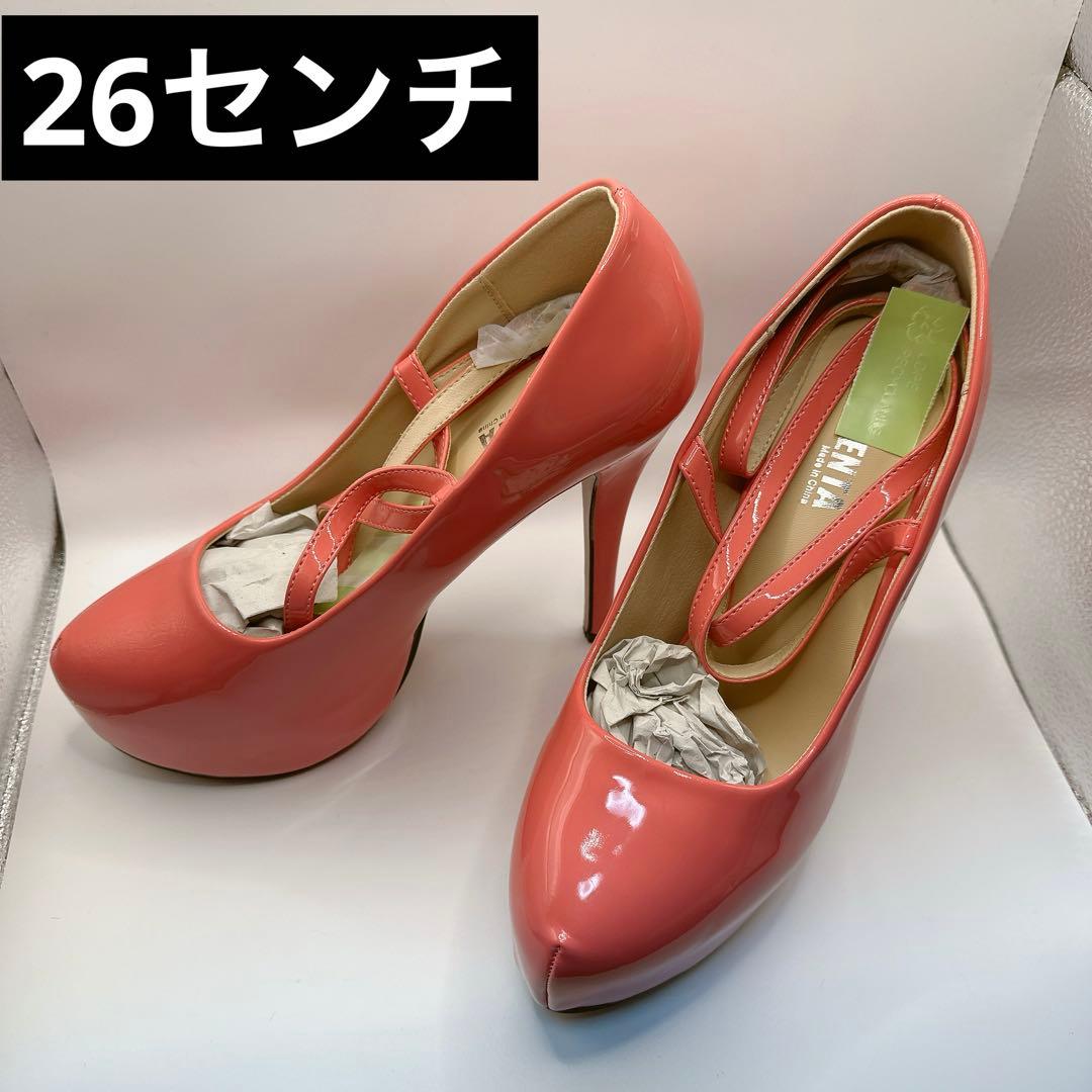 新品⭐️ エナメル パンプス ピンヒール ストラップ付き ピンク 美脚