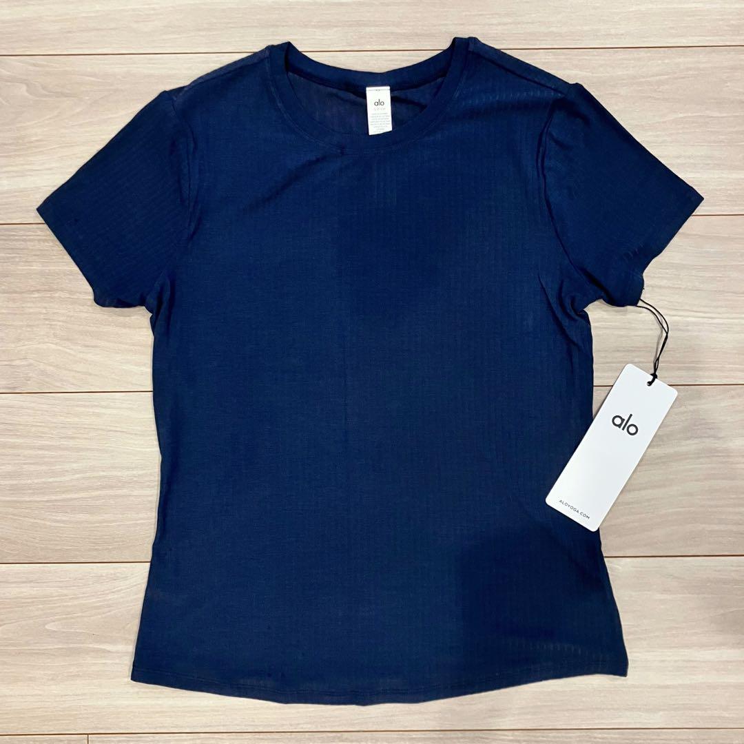 25SS新品】alo yoga アローヨガ 半袖リブTシャツ ネイビー S