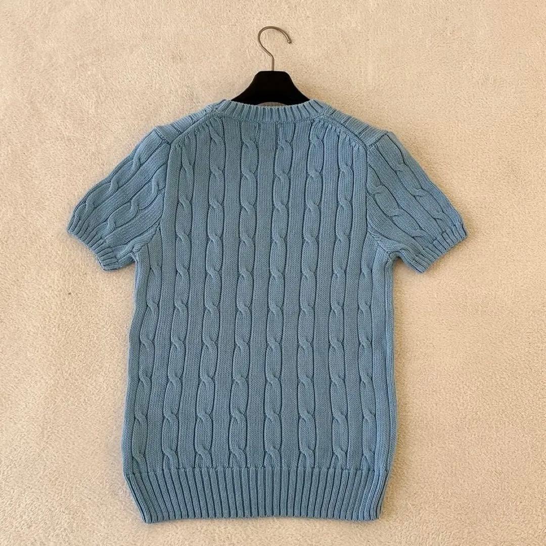 未使用級ポロラルフローレン ケーブルニット 現行 ポニーロゴ刺繍 水色