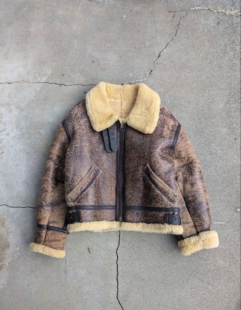 貴重◎80's unknown mouton vintage jacket VINTAGE 1960's Unknown Leather Jacket with Mouton Lining
