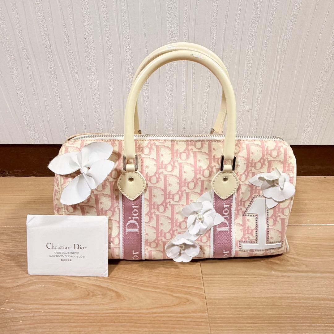 G*迎様 Christian Dior トロッター ピンク ボストン バッグ 鞄 美品 希少 Dior 花柄 ピンク トロッター ハンドバッグ ディオール