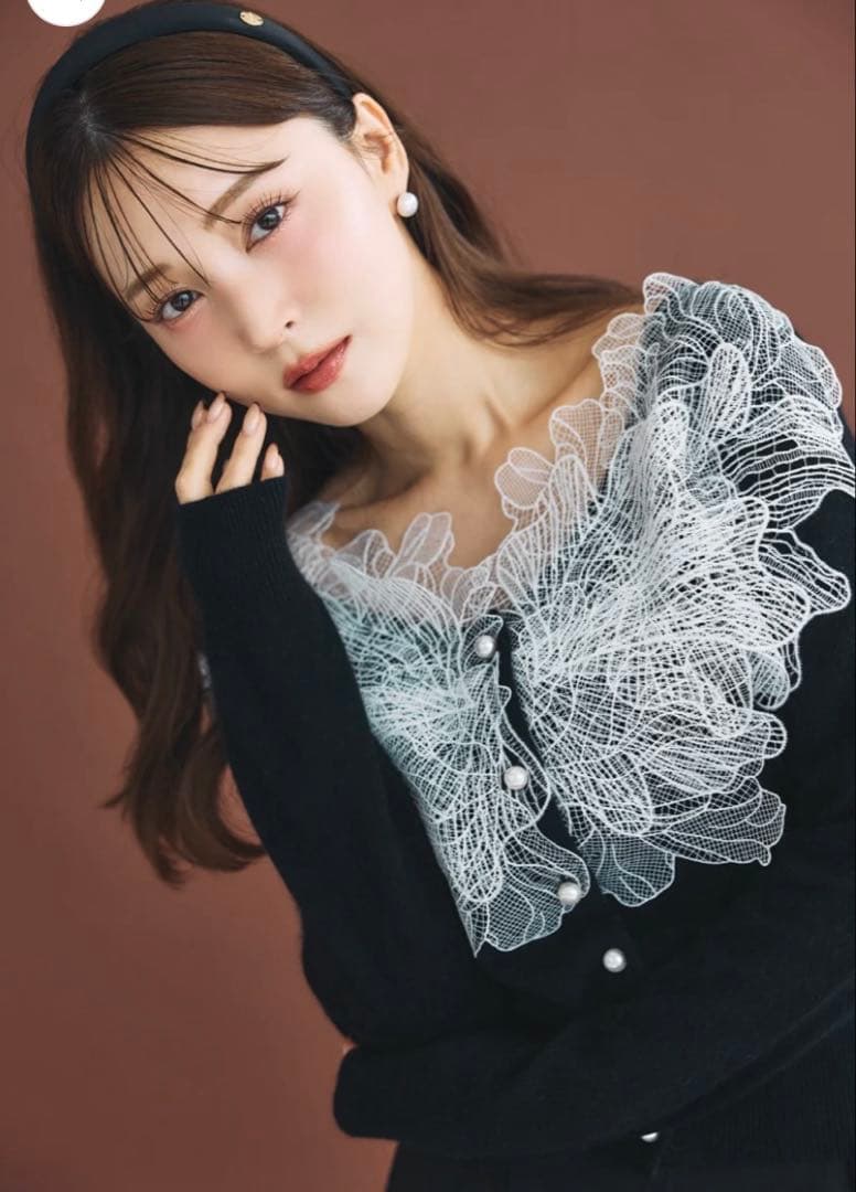 poláura polaura ポローラ レースフリルカーディガン black