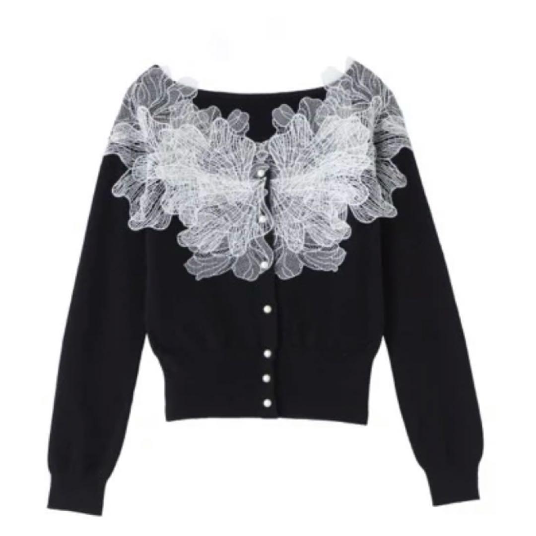 poláura polaura ポローラ レースフリルカーディガン black