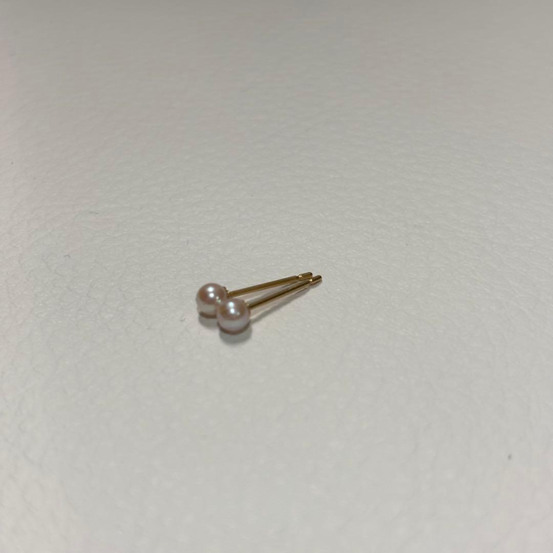 499 パールピアス　あこや真珠　3.2+3.3mm K18YG