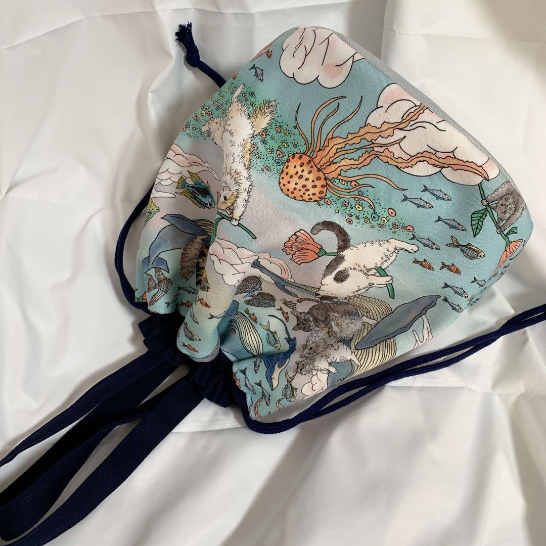 Namai ハンドメイド トートバッグ 巾着バッグ おとぎの国の猫と仲間