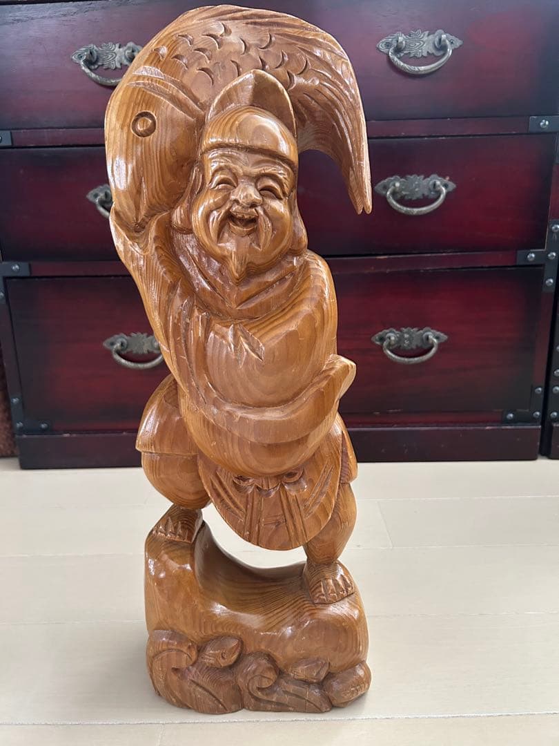 大型47cm】恵比寿天 木彫り 像 置物 一刀彫 七福神 1.9kg - メルカリ