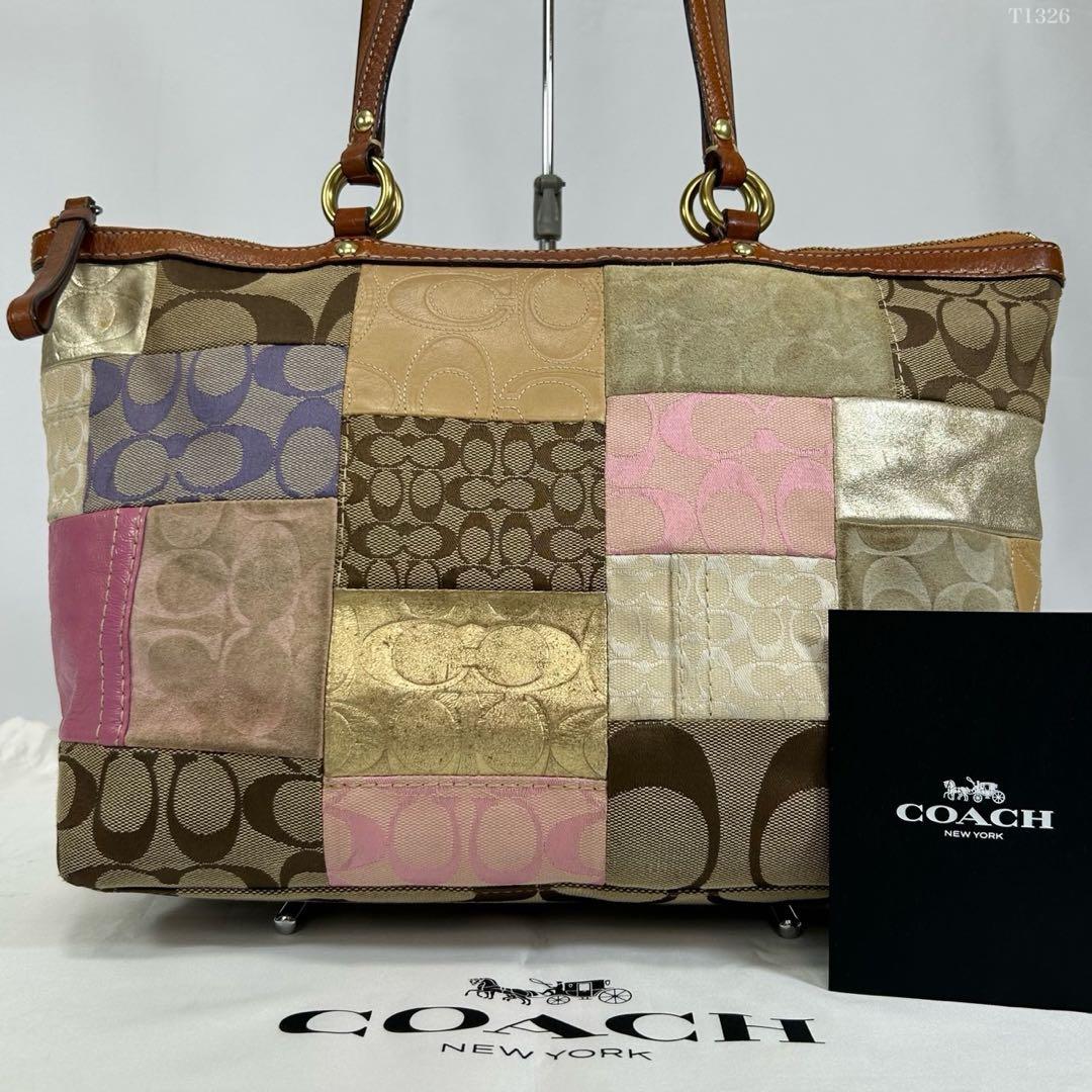 【美品】コーチ 11711 パッチワーク シグネチャー トートバッグ 手提げ COACH コーチ 11711 パッチワーク ショルダーバッグ シグネチャー 革