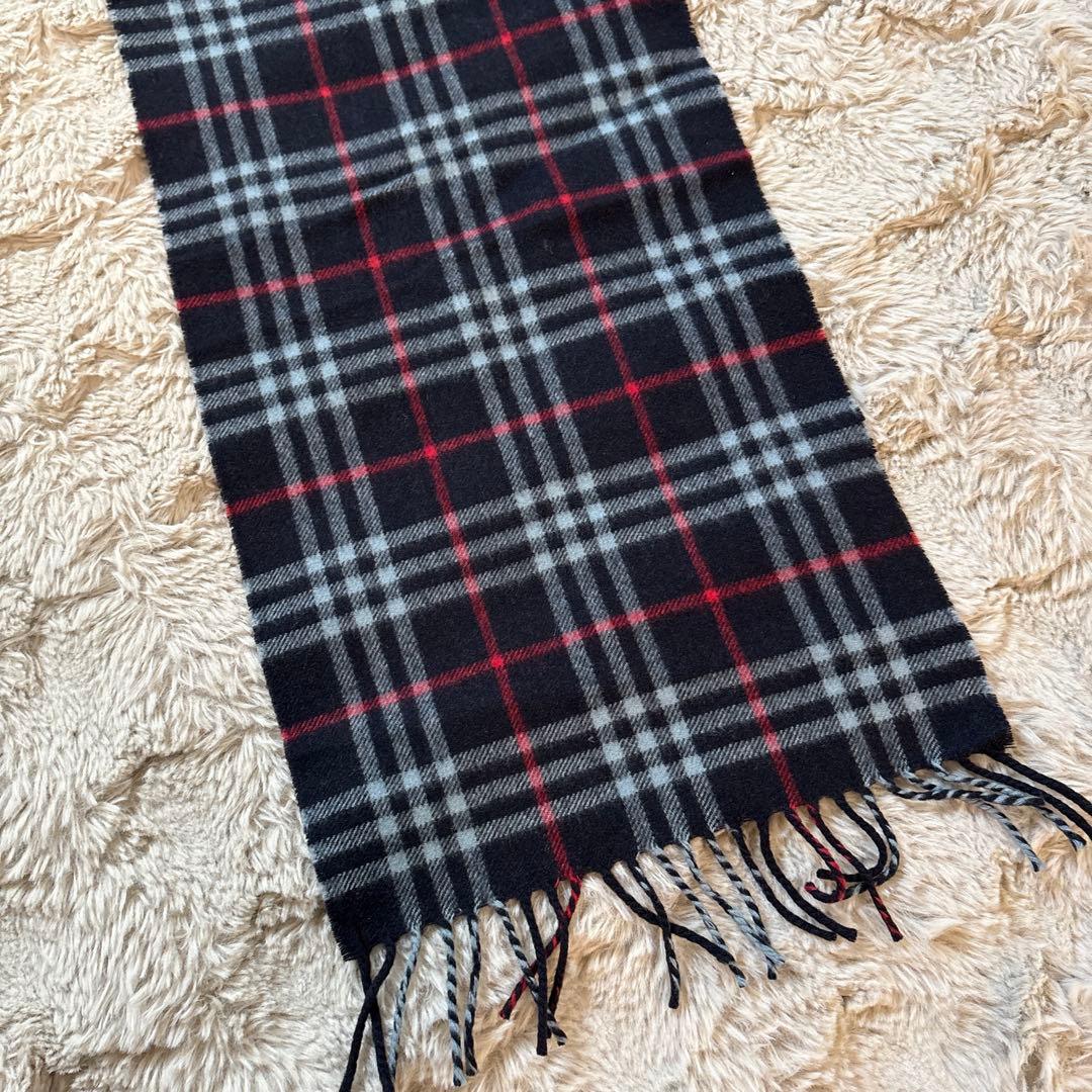 綺麗！BURBERRY バーバリー ノバチェック柄 カシミアマフラー ネイビー