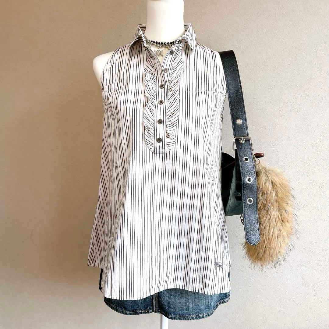 y2k 平成 BURBERRY バーバリー ノースリーブ フリル ブラウス - メルカリ