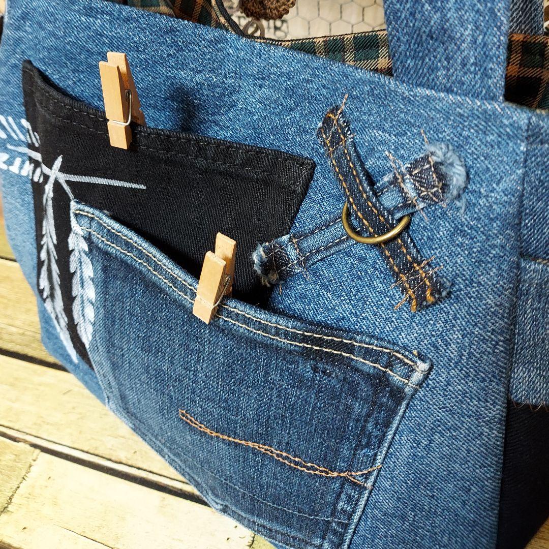 刺繍デニムバック No.646 デニムリメイク チューリップバック 丸いバック