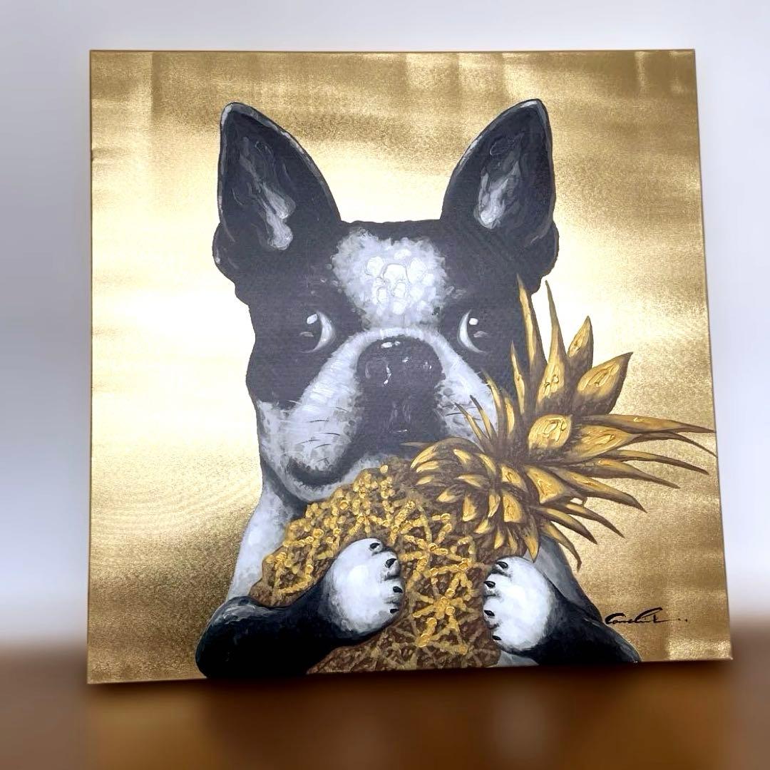 ドッグウィズパイナップル80x80cm アート - リビングハウス ドッグウィズパイナップル 80x80cm アート - アート・インテリア絵画の