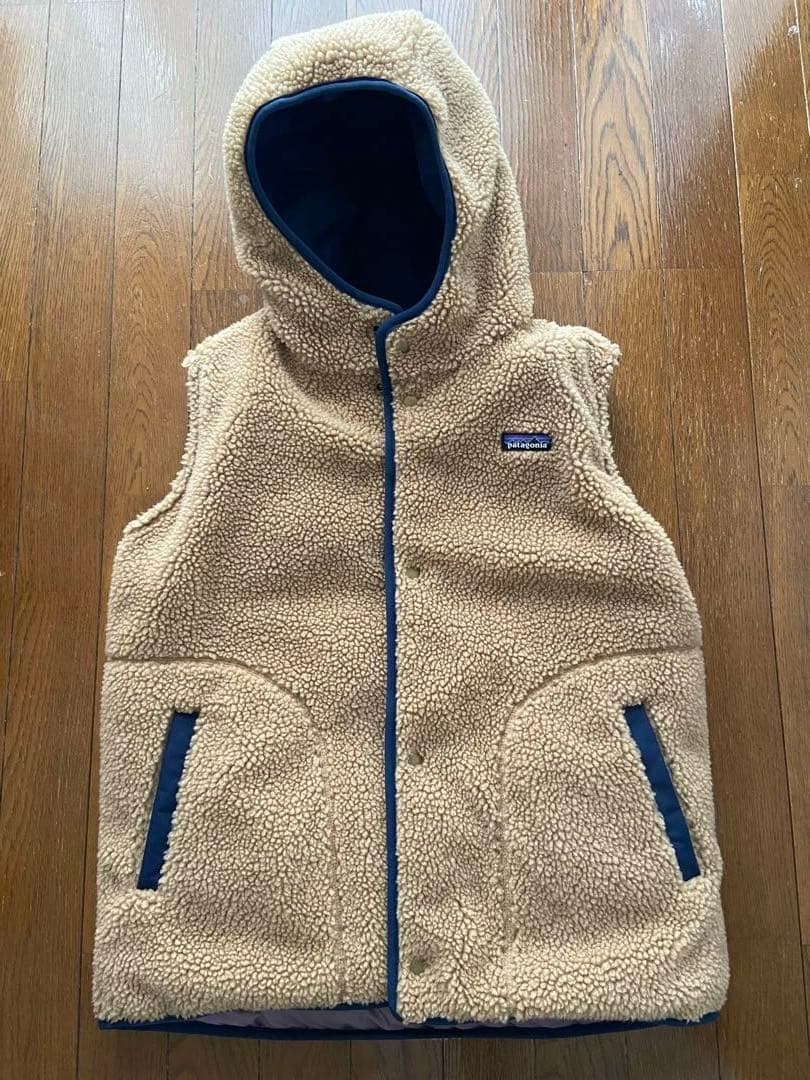 良品】パタゴニア リバーシブルベスト パープル キッズXXL 【良品