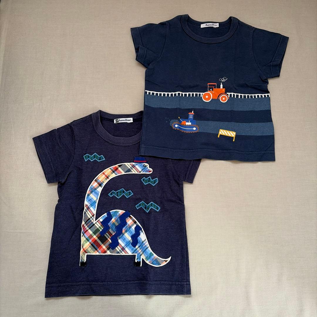 ファミリア familiar 半袖 2枚セット Tシャツ ネイビー 恐竜 車 - メルカリ