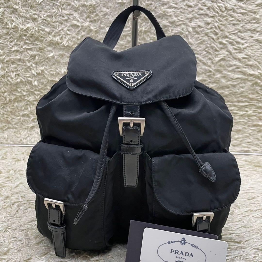 ◇極美品◇ PRADA リュック 巾着 三角ロゴ ナイロン レザー