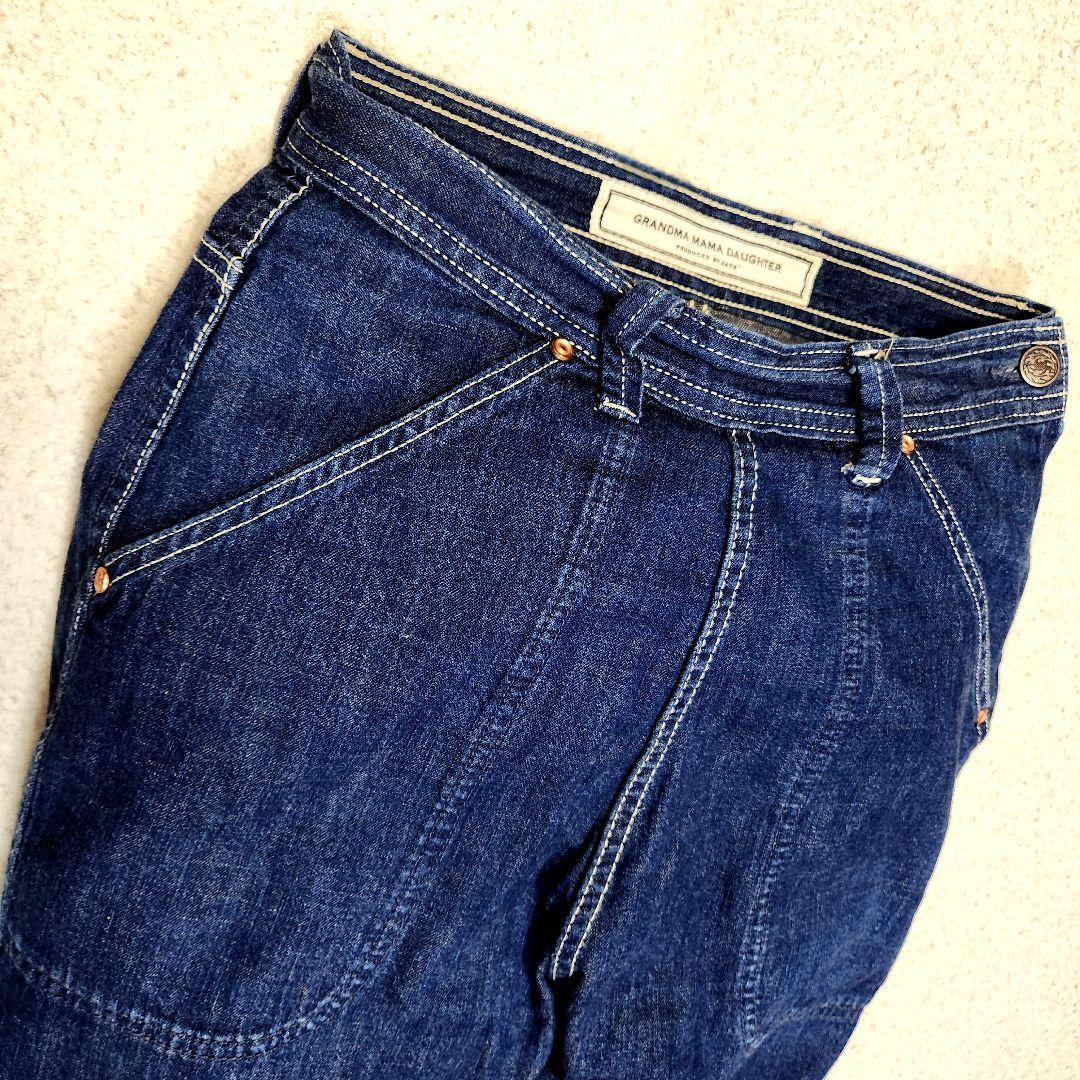 グランマ ママ ドーター サイドジップ デニムパンツ ワンウォッシュ ブルー