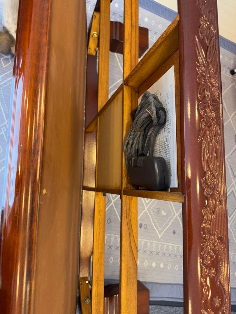木製彫刻入り座卓こたつ ダークブラウン