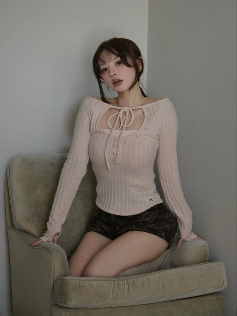 Nini ribbon tops andmary アンドマリー　pink ANDMARY】Nini ribbon tops
