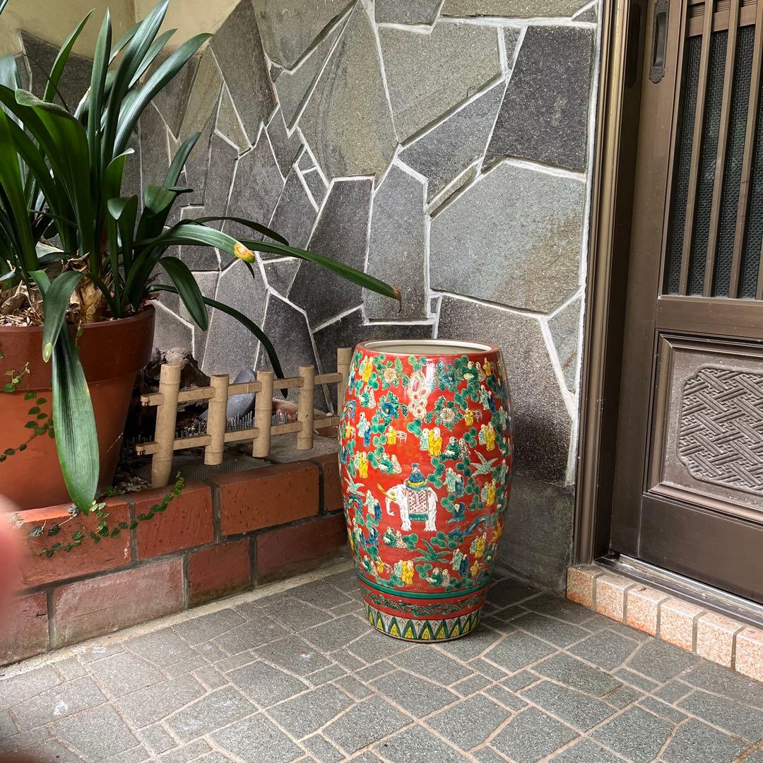 でこい❣️九谷焼　九谷木米　傘立て 九谷焼 木米風 赤ダミ コーヒー碗皿 | つちや陶器店