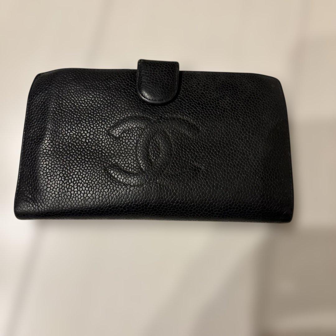 CHANEL ブラックレザー 長財布 シャネル - メルカリ
