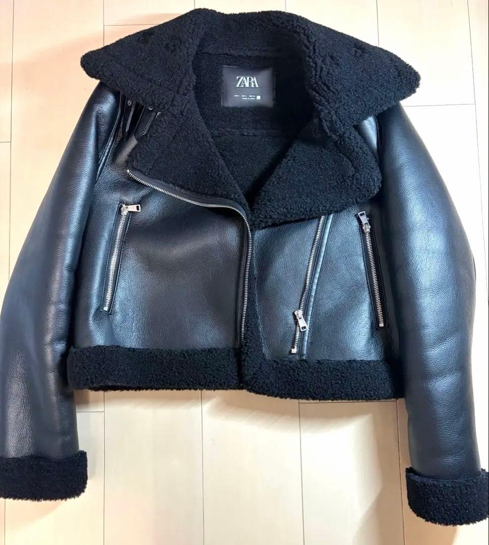 美品】ZARA ムートンジャケット B-3 ライダース レザージャケット 短丈