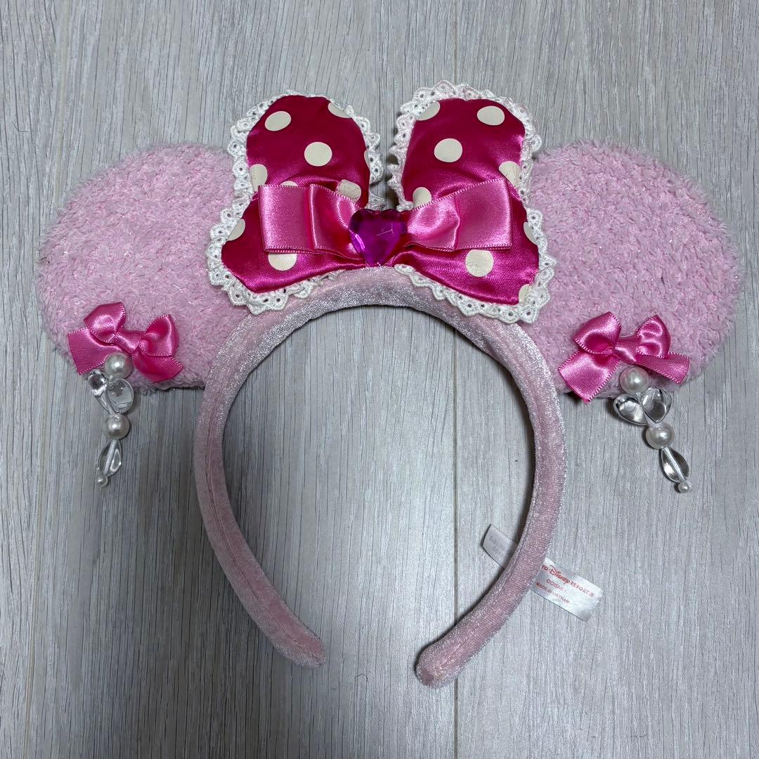 ディズニー ミニーカチューシャ ピンク ドット柄 イヤリング