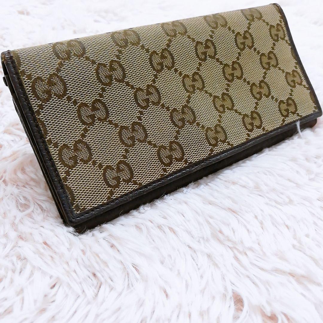 グッチ GGキャンバス 長財布サイフ ロングウォレット フラップ レザー