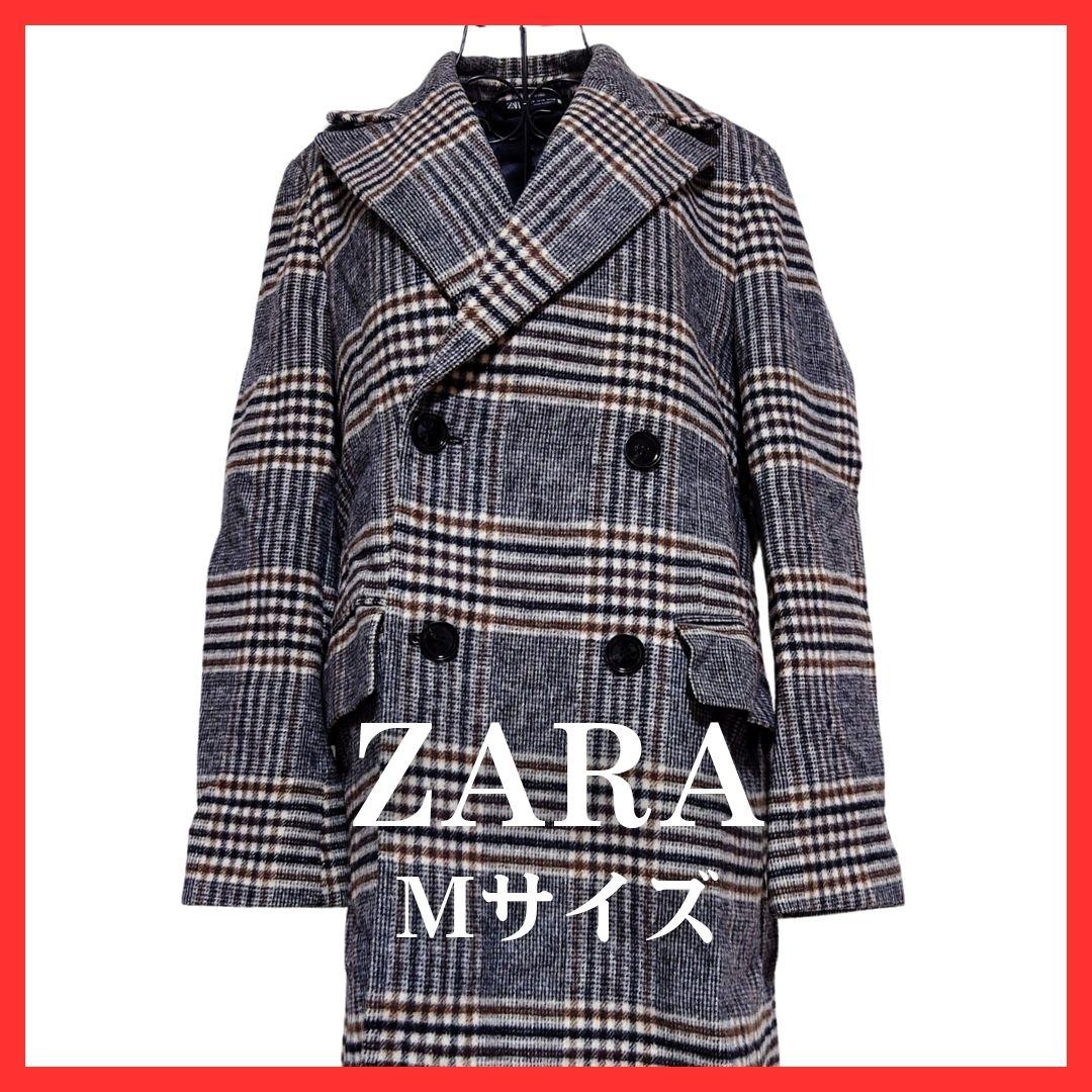 ZARA ダブルロングチェスターコート チェック柄 Mサイズ - メルカリ