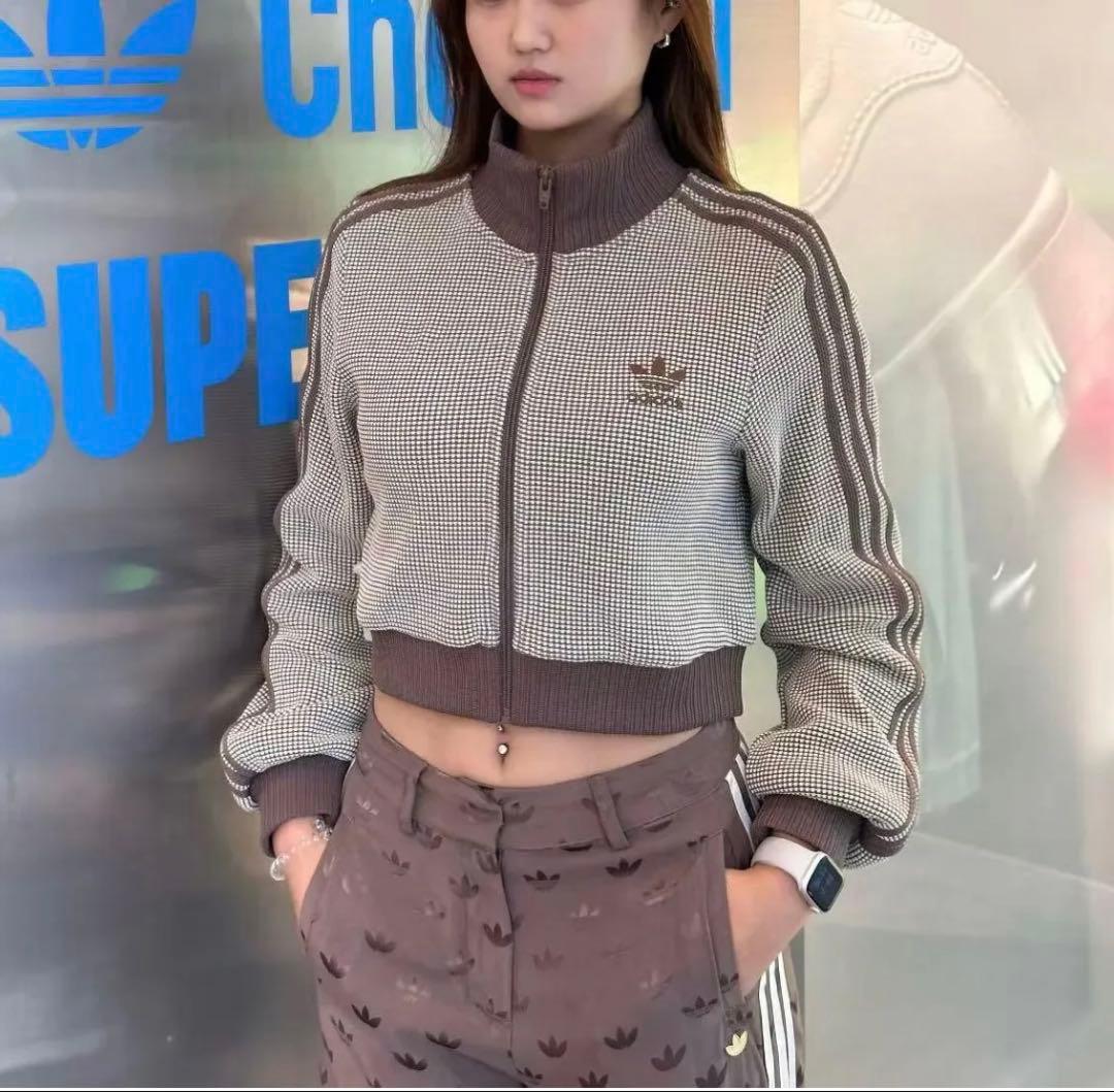 adidas クロップ トラック トップジャージワッフルニット Lサイズ