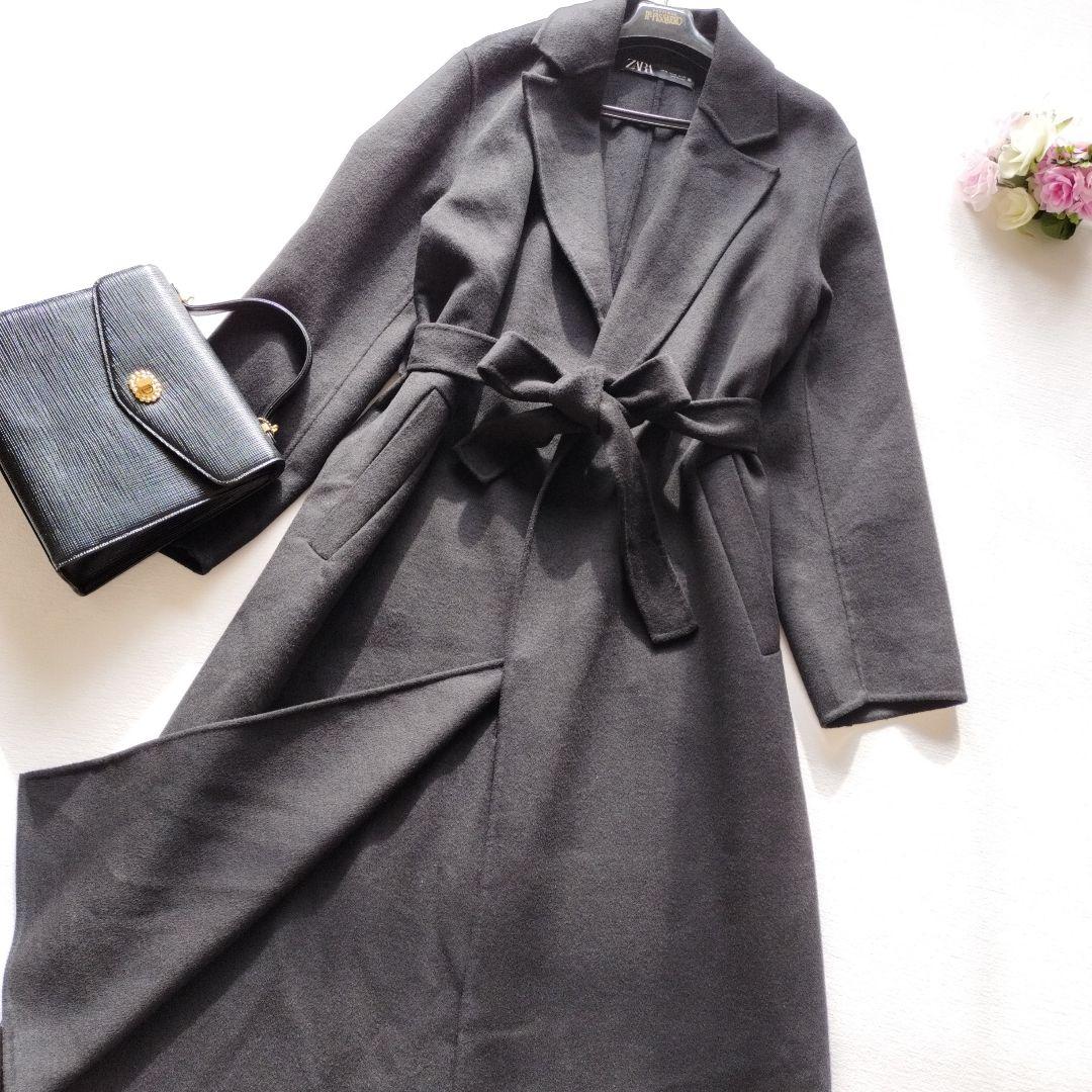 未使用美品✨】ZARAザラウールロングコートベルト付きマキシ丈ブラック