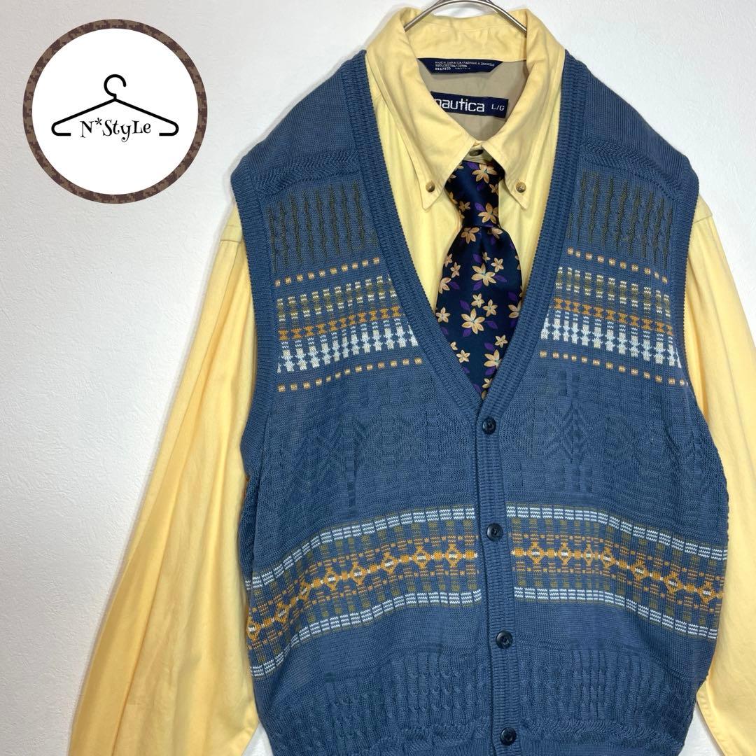 ネクタイシャツ＋ベスト 3点セット！3Dニットベスト NAUTICA 黄色 青
