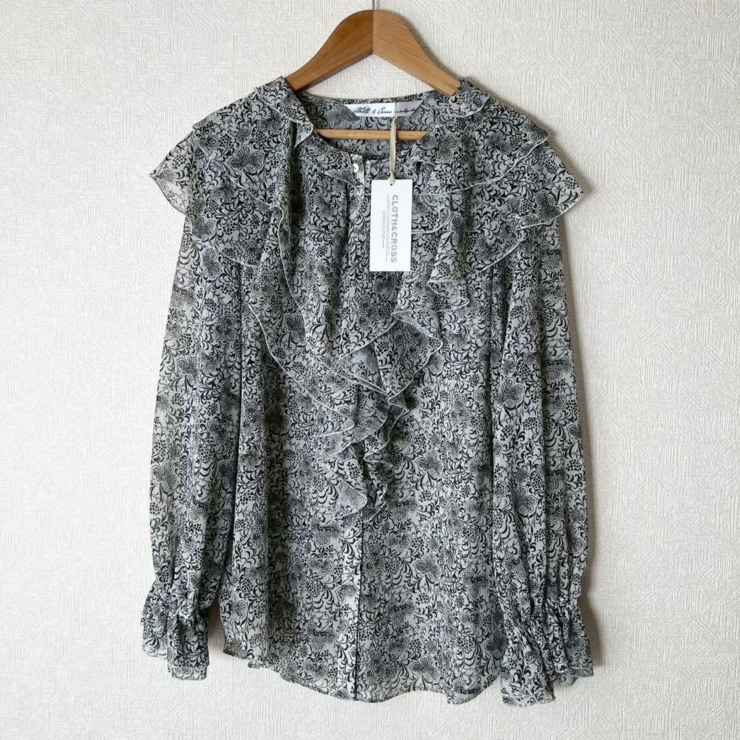 タグ付 定価3万 cloth&cross 楊柳サラサpt ラッフルフリルブラウス トリアセバックサテンジョーゼット ラッフルブラウス（01-02HK02-205