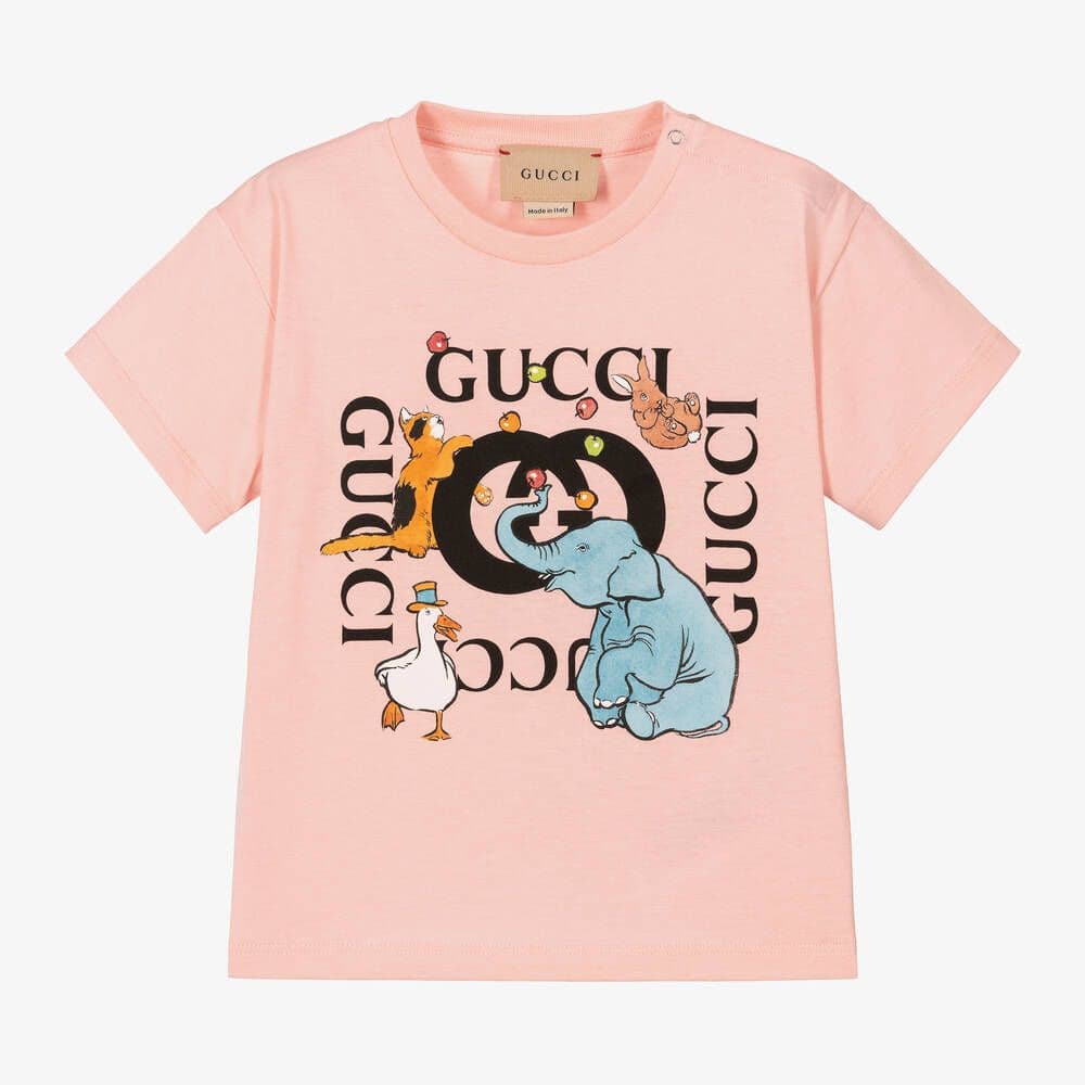 GUCCI BABY 正規品 動物プリント Tシャツ ピンク 100cm グッチ コットン Tシャツ S レディース ピンク ベアプリント 752204