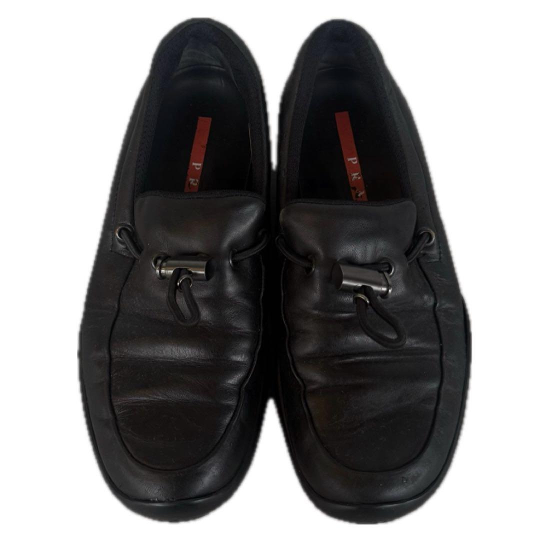 [美品] Prada sports leather Loafer shoes $795 PRADA - *LINEA ROSSA* Black Slip On Logo Vamp Loafer - 8.5 US (7.