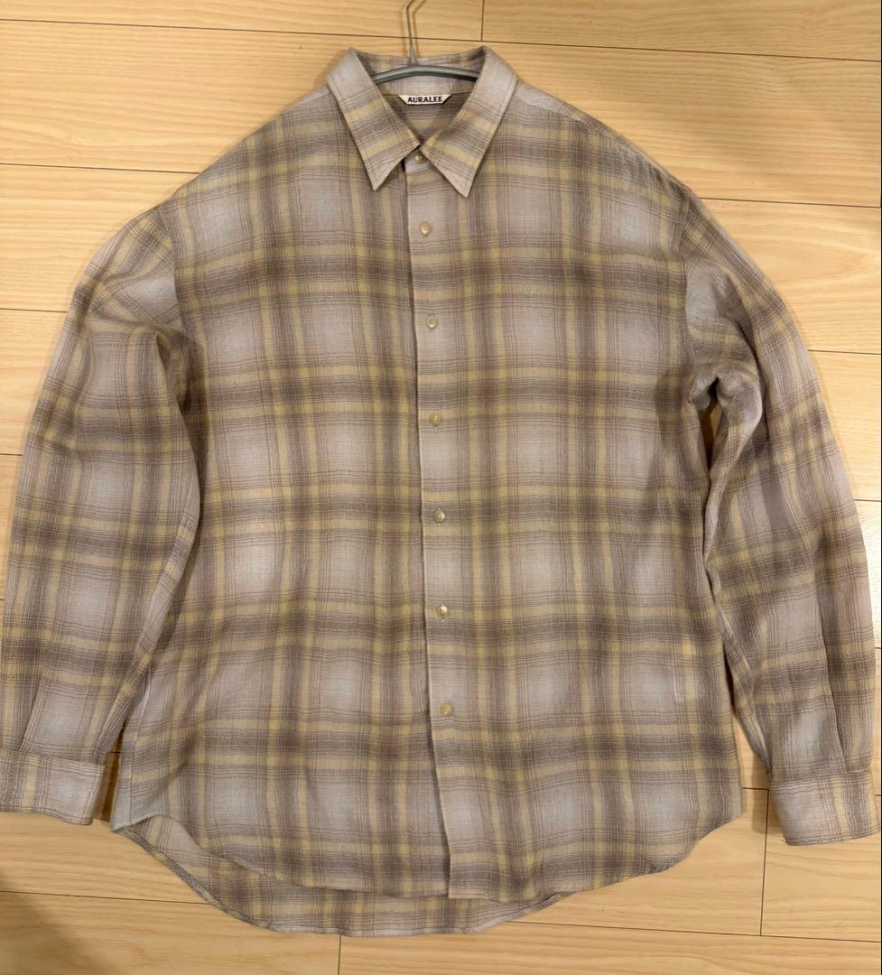 トップス auralee 24AW AIRY WOOL CHECK SHIRT Namu Shop - Auralee Airy Wool Check Shirt - Yellow Gray check
