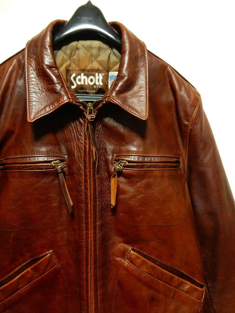 ショットschott襟付シングルライダース634トラッカージャケット40赤茶